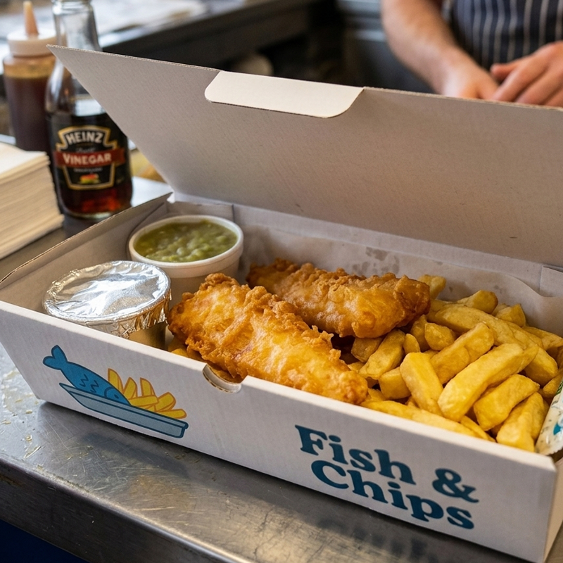 Custom fish and chip packaging